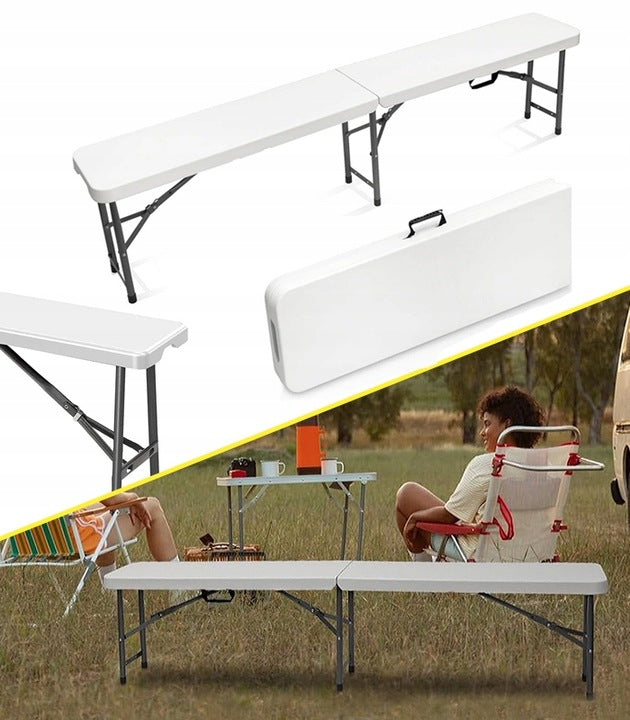 Banca pliabila pentru evenimente si catering, 183x28x43 cm, din HDPE si otel, alb