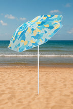 Umbrela de plaja 160 cm cu structura metalica, inclinare reglabila si husa transport, albastru si galben