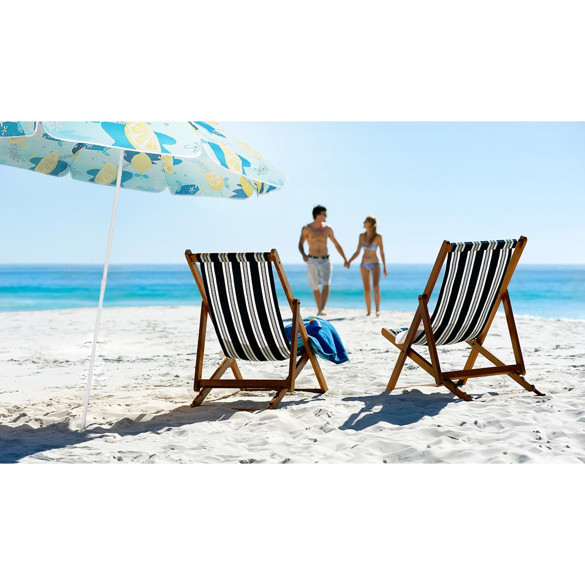 Umbrela de plaja 160 cm cu structura metalica, inclinare reglabila si husa transport, albastru si galben