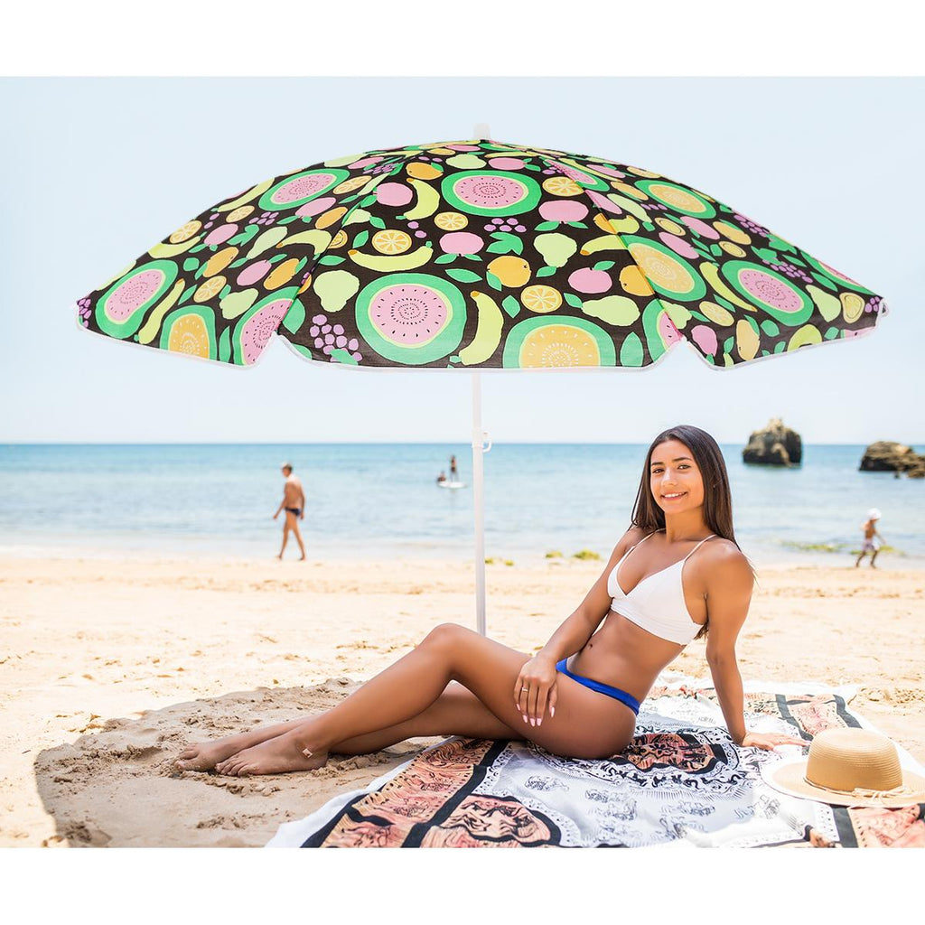 Umbrela de plaja 160 cm cu structura metalica, inclinare reglabila si husa transport, multicolor