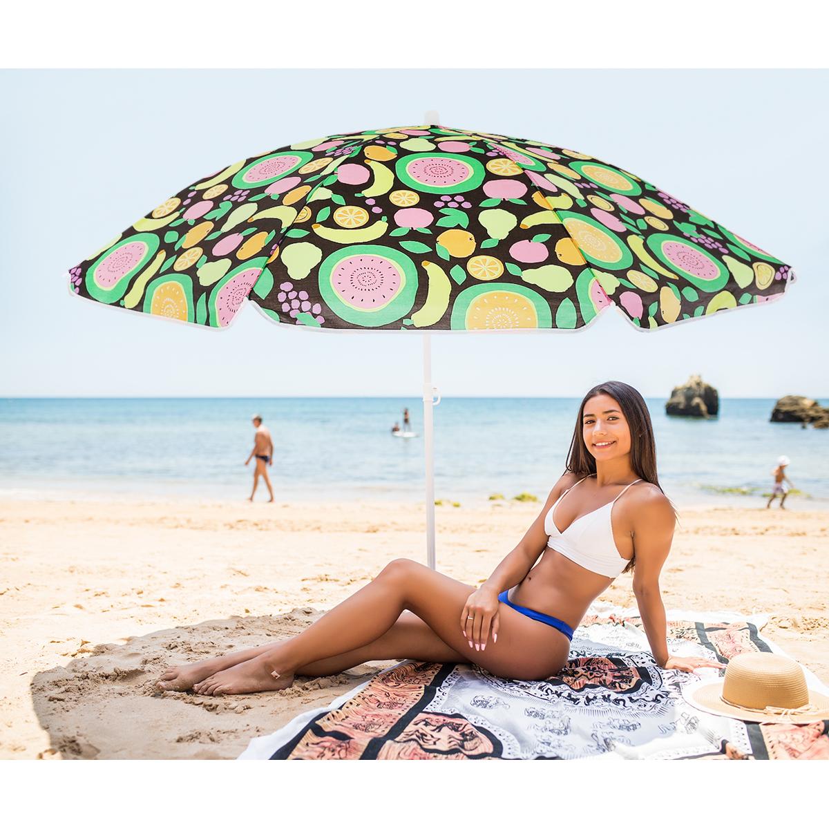 Umbrela de plaja 160 cm cu structura metalica, inclinare reglabila si husa transport, multicolor