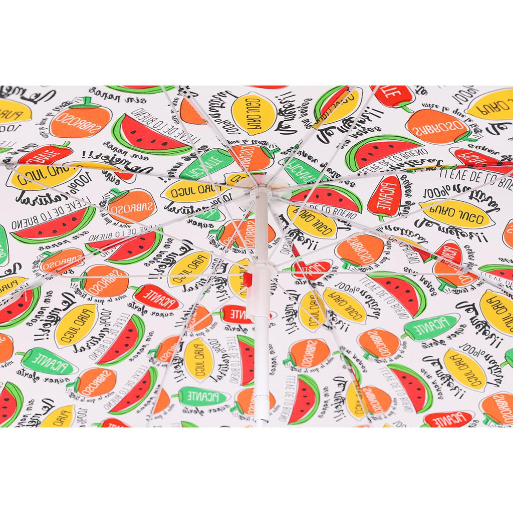 Umbrela plaja 180 cm cu imprimeu fructe, structura otel, reglabila pe inaltime si inclinare, multicolor