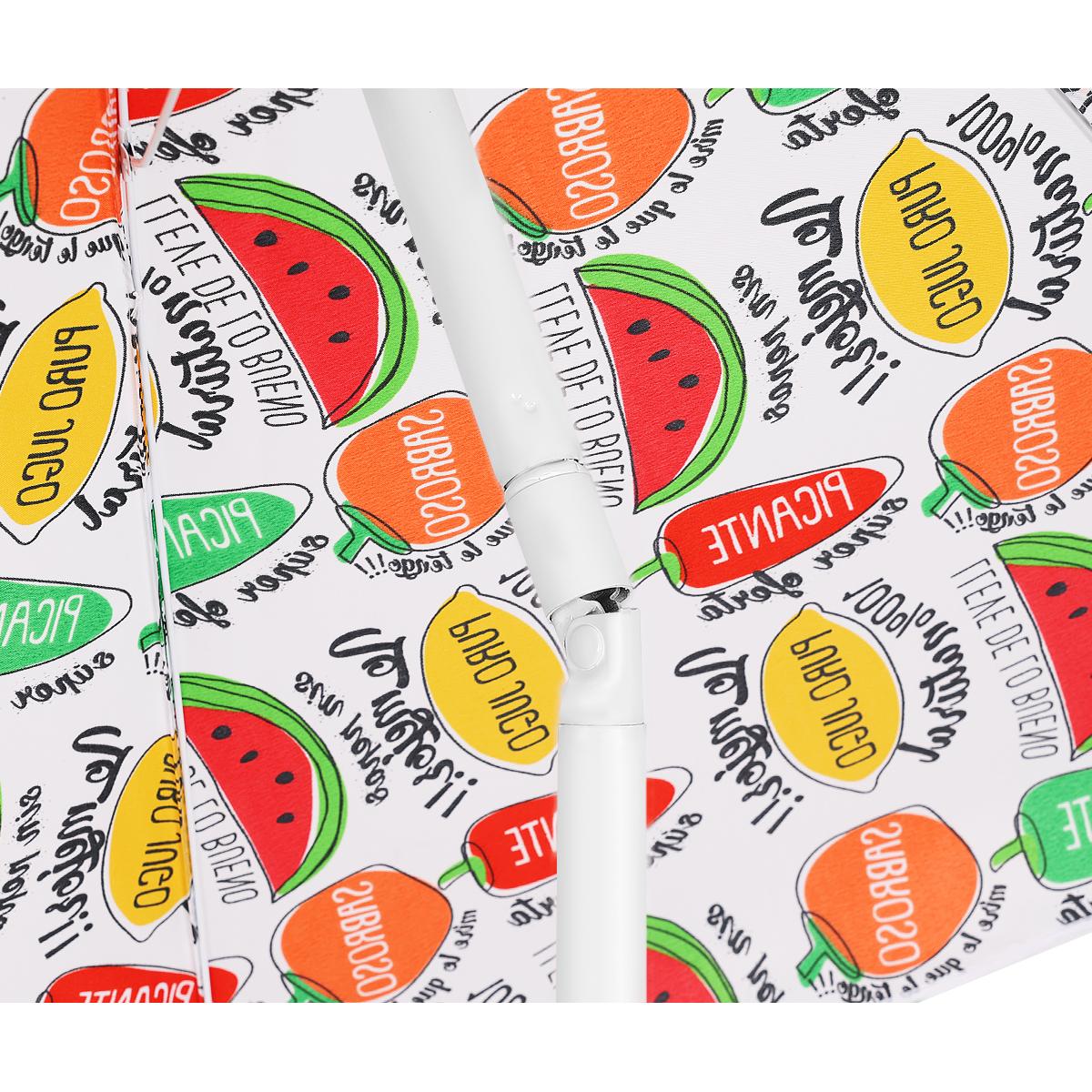 Umbrela plaja 180 cm cu imprimeu fructe, structura otel, reglabila pe inaltime si inclinare, multicolor