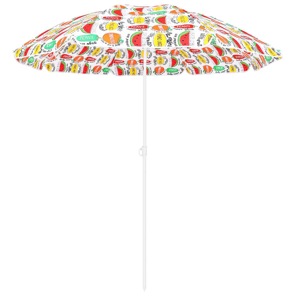 Umbrela plaja 180 cm cu imprimeu fructe, structura otel, reglabila pe inaltime si inclinare, multicolor