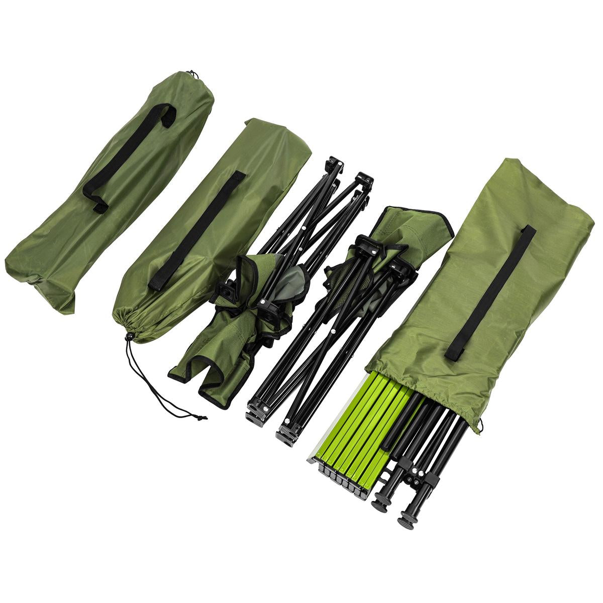 Set camping 5 in 1 cu masa si 4 scaune pliabile, structura otel si blat aluminiu, 53x52x50 cm, verde