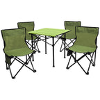 Set camping 5 in 1 cu masa si 4 scaune pliabile, structura otel si blat aluminiu, 53x52x50 cm, verde