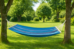 Hamac gradina cu bara din lemn, material textil, 120 kg, 200x100 cm, albastru