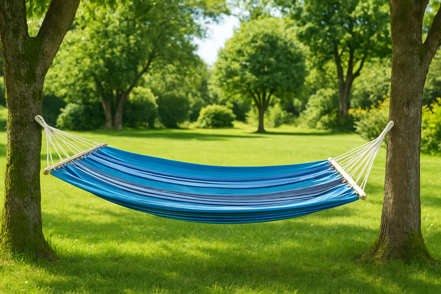 Hamac gradina cu bara din lemn, material textil, 120 kg, 200x100 cm, albastru