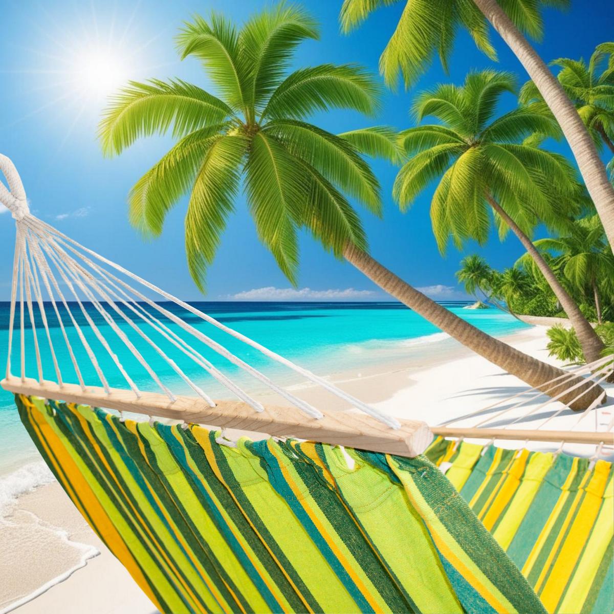 Hamac dublu cu bare din lemn, pentru 2 persoane, bumbac, 150kg, 200x150 cm, verde si galben