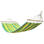 Hamac dublu cu bare din lemn, pentru 2 persoane, bumbac, 150kg, 200x150 cm, verde si galben