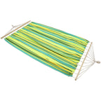 Hamac dublu cu bare din lemn, pentru 2 persoane, bumbac, 150kg, 200x150 cm, verde si galben