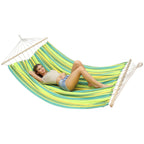 Hamac dublu cu bare din lemn, pentru 2 persoane, bumbac, 150kg, 200x150 cm, verde si galben