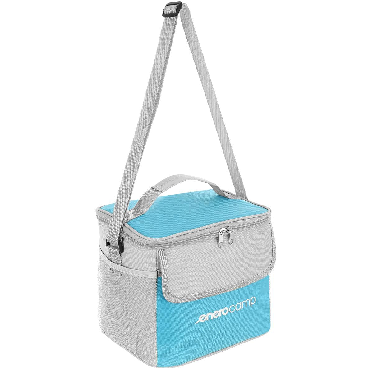 Geanta termica 10L cu buzunare, izolatie aluminiu, 24x19x22 cm, albastru si gri