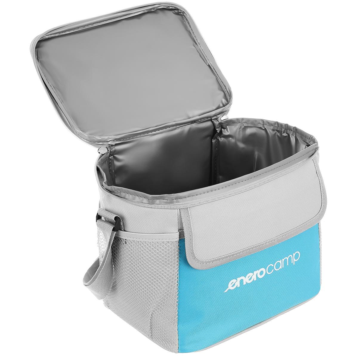 Geanta termica 10L cu buzunare, izolatie aluminiu, 24x19x22 cm, albastru si gri