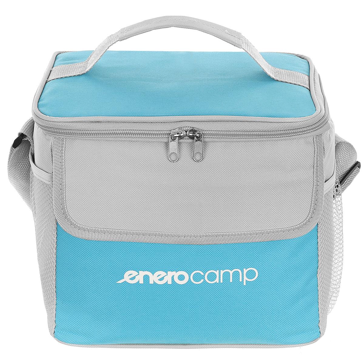 Geanta termica 10L cu buzunare, izolatie aluminiu, 24x19x22 cm, albastru si gri