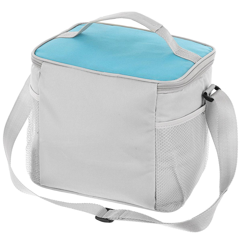 Geanta termica 10L cu buzunare, izolatie aluminiu, 24x19x22 cm, albastru si gri