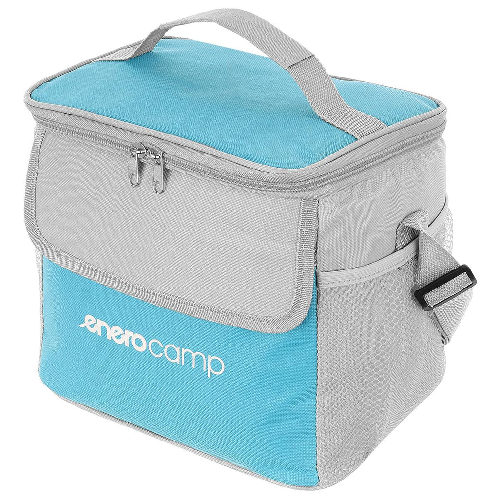 Geanta termica 10L cu buzunare, izolatie aluminiu, 24x19x22 cm, albastru si gri