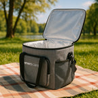 Geanta termica 28L, cu curea ajustabila si 3 buzunare, 37x29x29 cm, gri