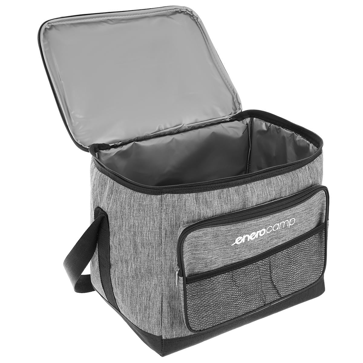 Geanta termica 25L cu buzunare frontale, strat interior PEVA si curea reglabila, 34x24x30 cm, gri