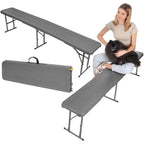 Banca pliabila, imitatie lemn, HDPE si otel, 183x28x43 cm, gri inchis