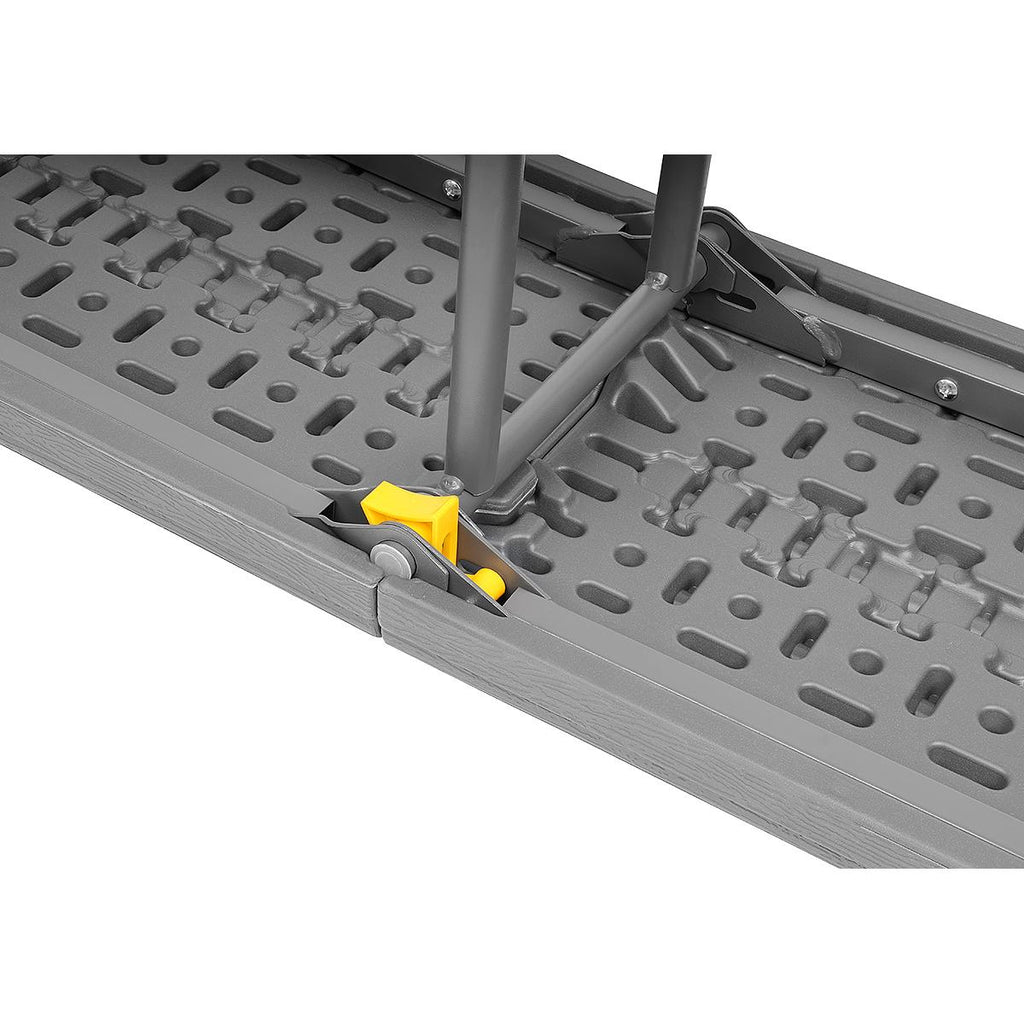 Banca pliabila, imitatie lemn, HDPE si otel, 183x28x43 cm, gri inchis