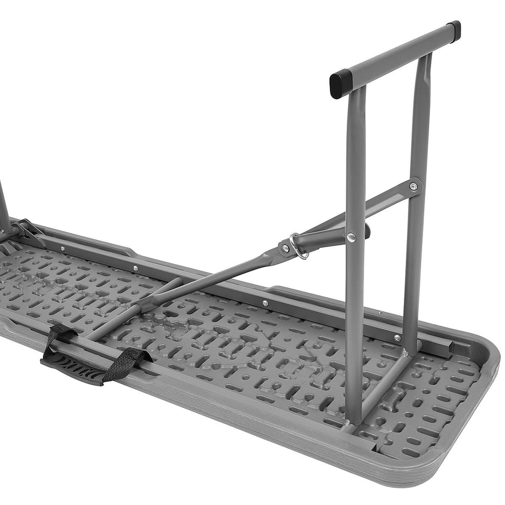 Banca pliabila, imitatie lemn, HDPE si otel, 183x28x43 cm, gri inchis