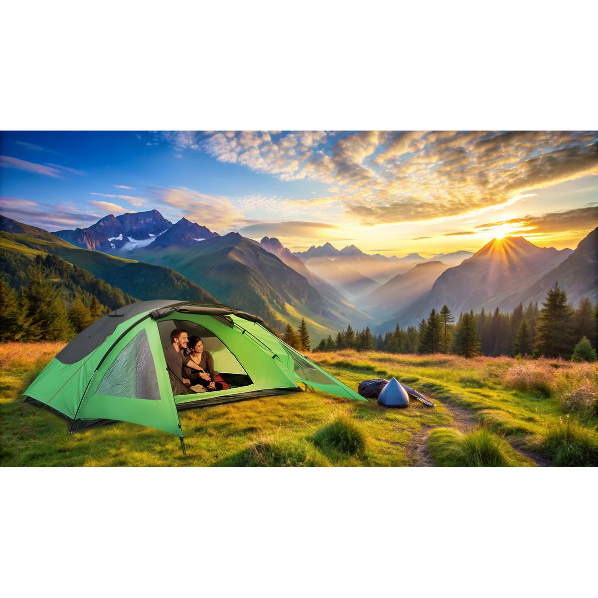 Cort camping 4 persoane cu antreu, protectie UV, impermeabil 3000 mm, 330x250x105 cm, gri