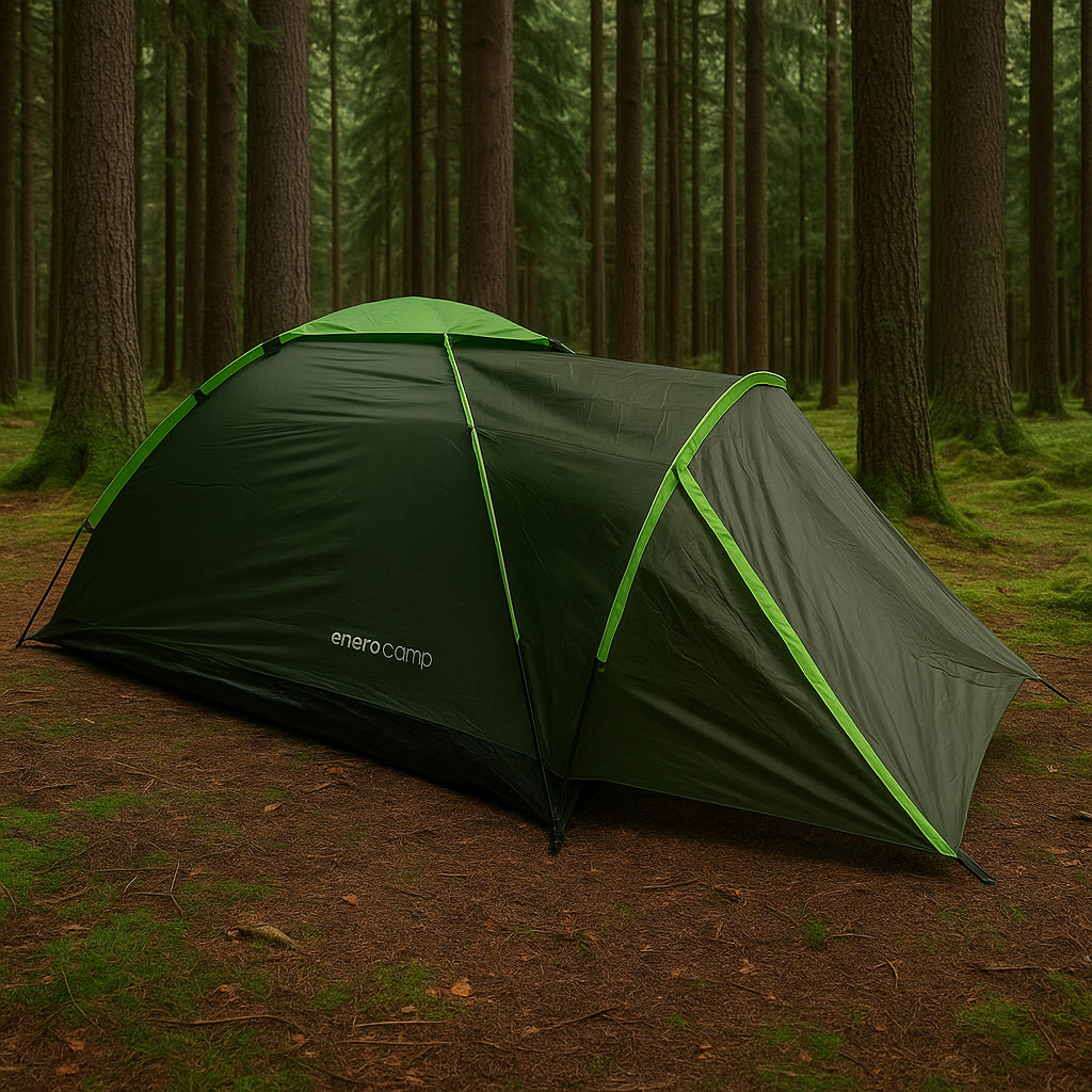 Cort camping 2 persoane cu veranda, impermeabil 3000 mm, 275x150x105 cm, verde