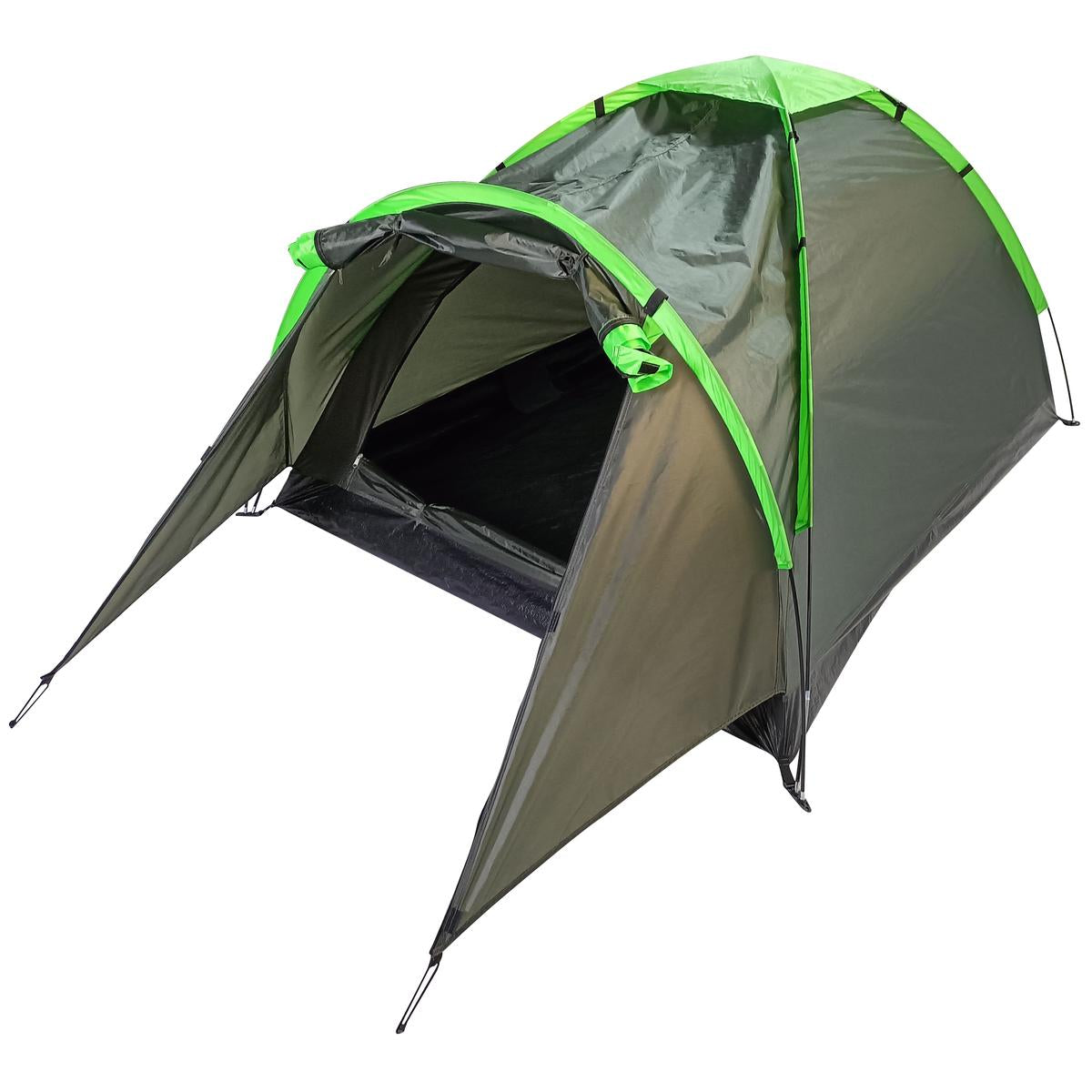 Cort camping 2 persoane cu veranda, impermeabil 3000 mm, 275x150x105 cm, verde