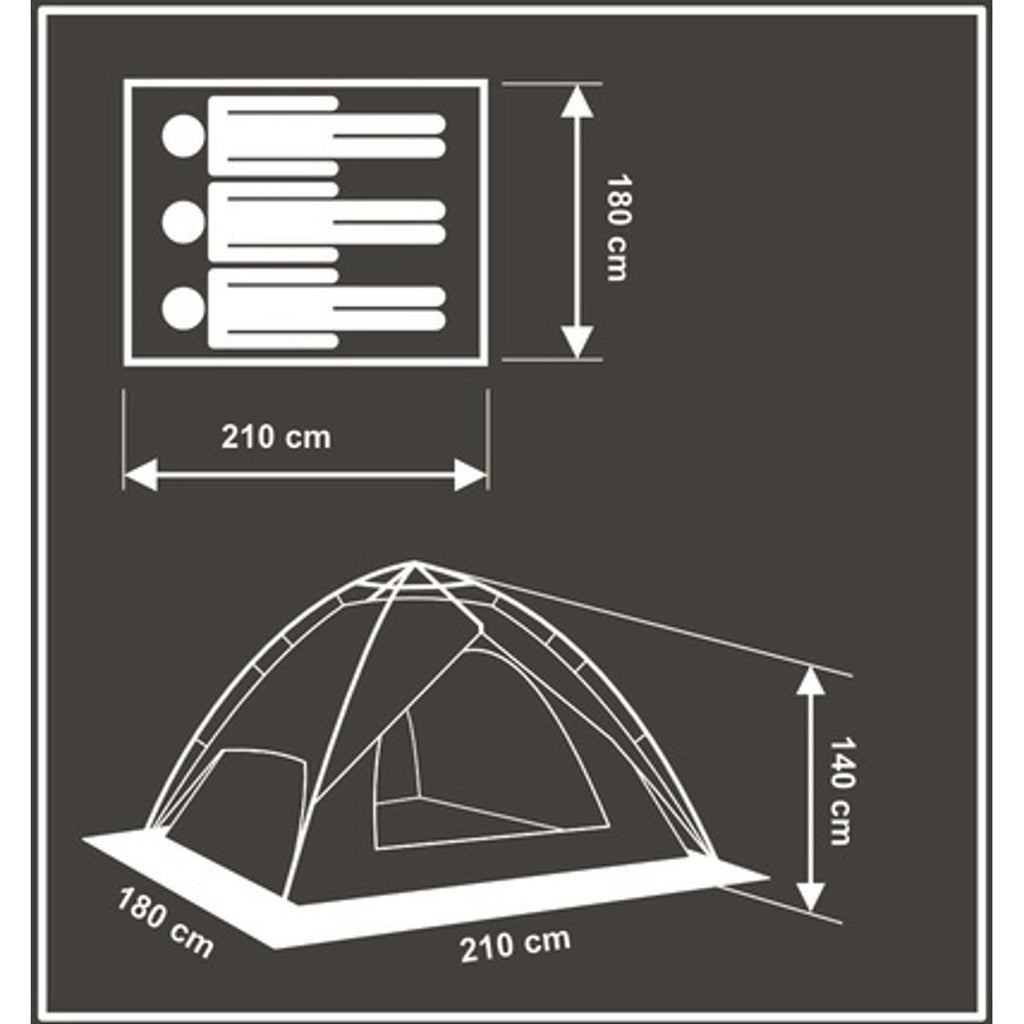 Cort camping 3 persoane, automat cu sistem pop-up, 2 intrari, 2000 mm, 210x180x140 cm, albastru