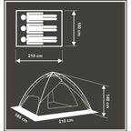 Cort camping 3 persoane, automat cu sistem pop-up, 2 intrari, 2000 mm, 210x180x140 cm, albastru