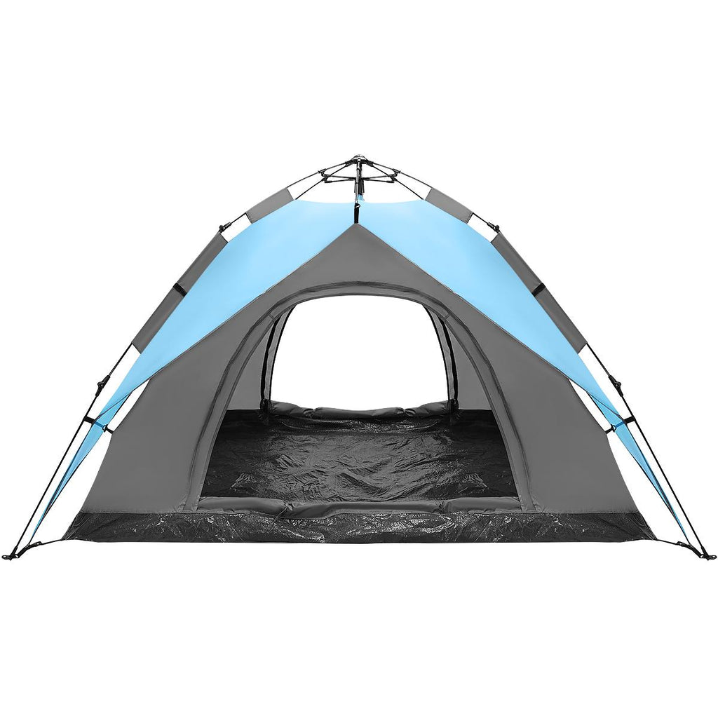 Cort camping 3 persoane, automat cu sistem pop-up, 2 intrari, 2000 mm, 210x180x140 cm, albastru