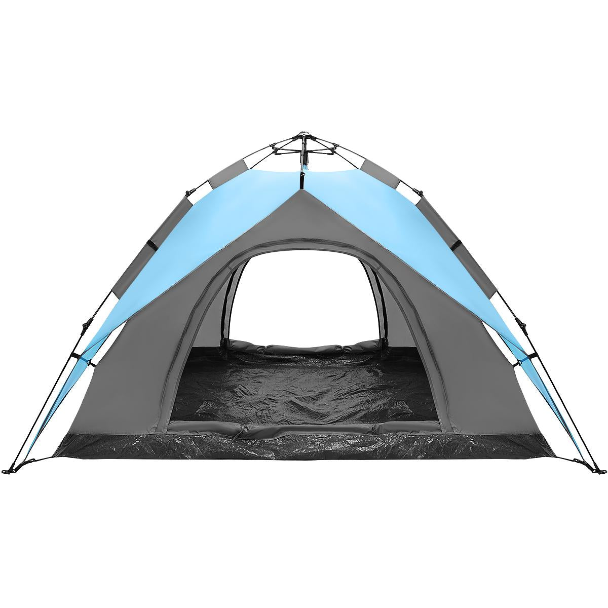 Cort camping 3 persoane, automat cu sistem pop-up, 2 intrari, 2000 mm, 210x180x140 cm, albastru