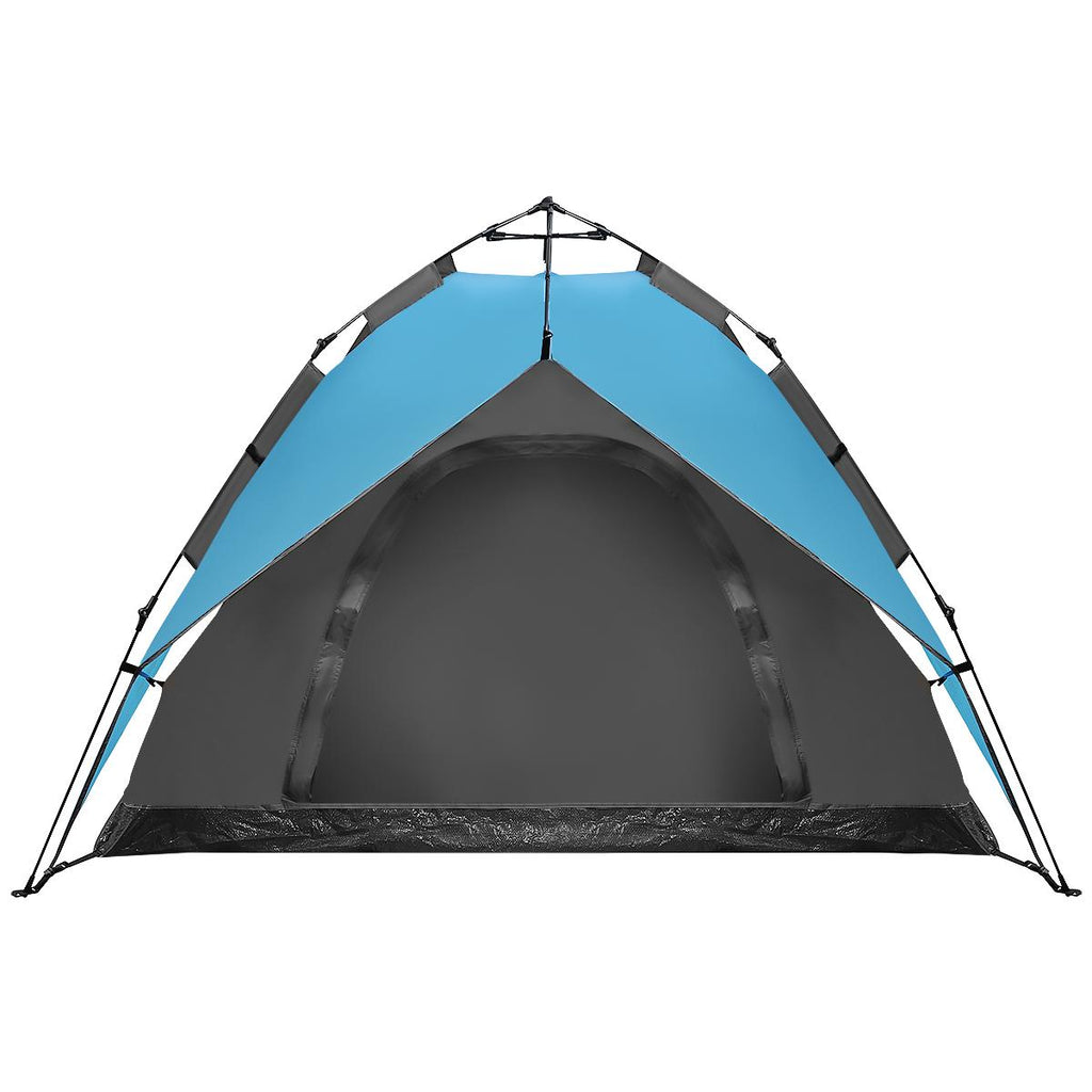 Cort camping 3 persoane, automat cu sistem pop-up, 2 intrari, 2000 mm, 210x180x140 cm, albastru