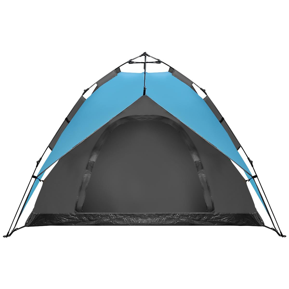 Cort camping 3 persoane, automat cu sistem pop-up, 2 intrari, 2000 mm, 210x180x140 cm, albastru