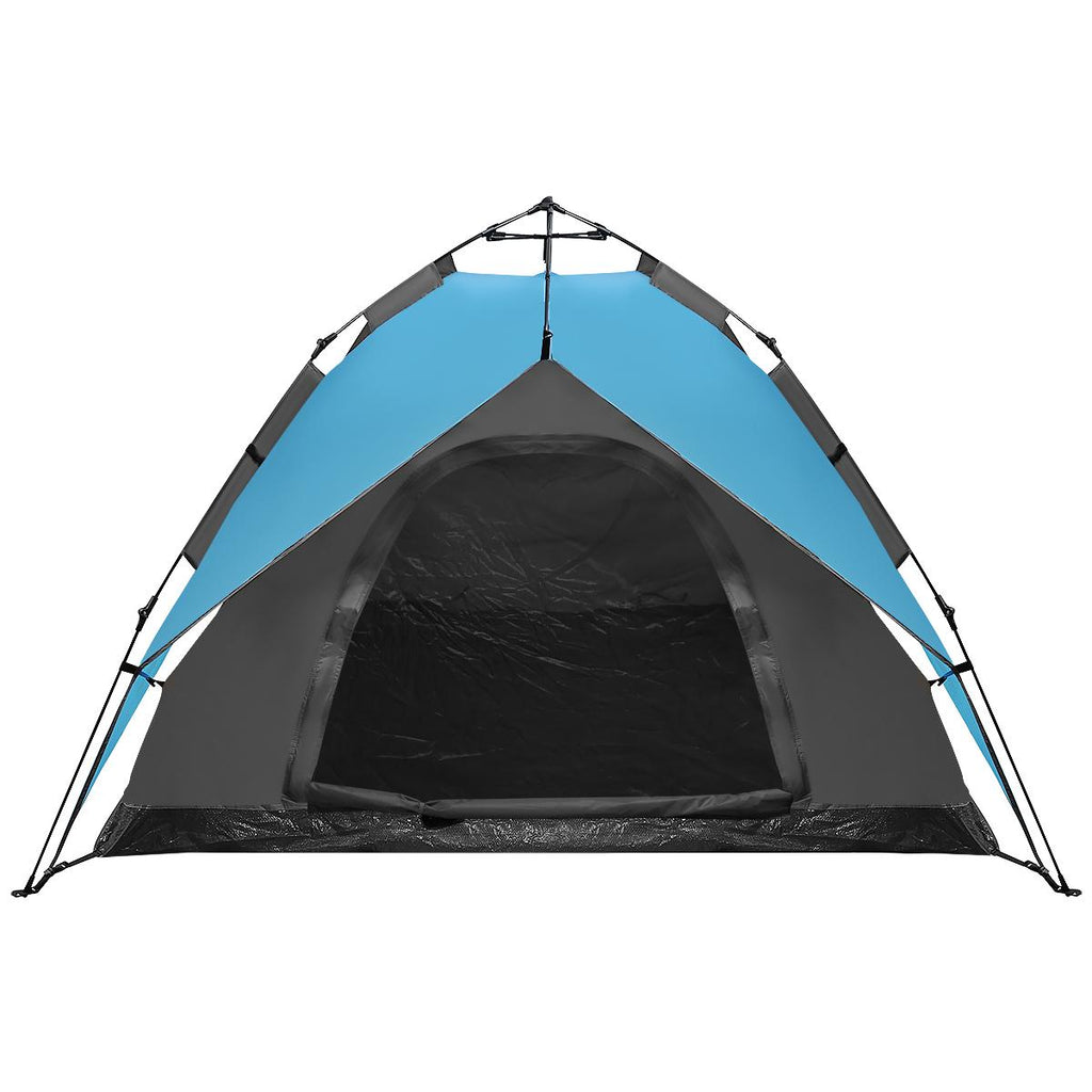 Cort camping 3 persoane, automat cu sistem pop-up, 2 intrari, 2000 mm, 210x180x140 cm, albastru