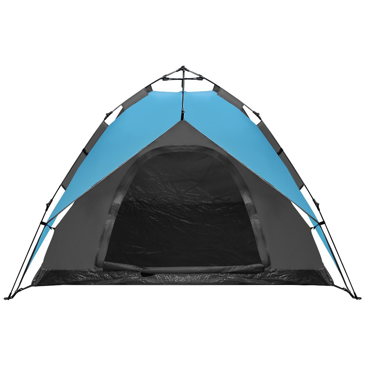 Cort camping 3 persoane, automat cu sistem pop-up, 2 intrari, 2000 mm, 210x180x140 cm, albastru