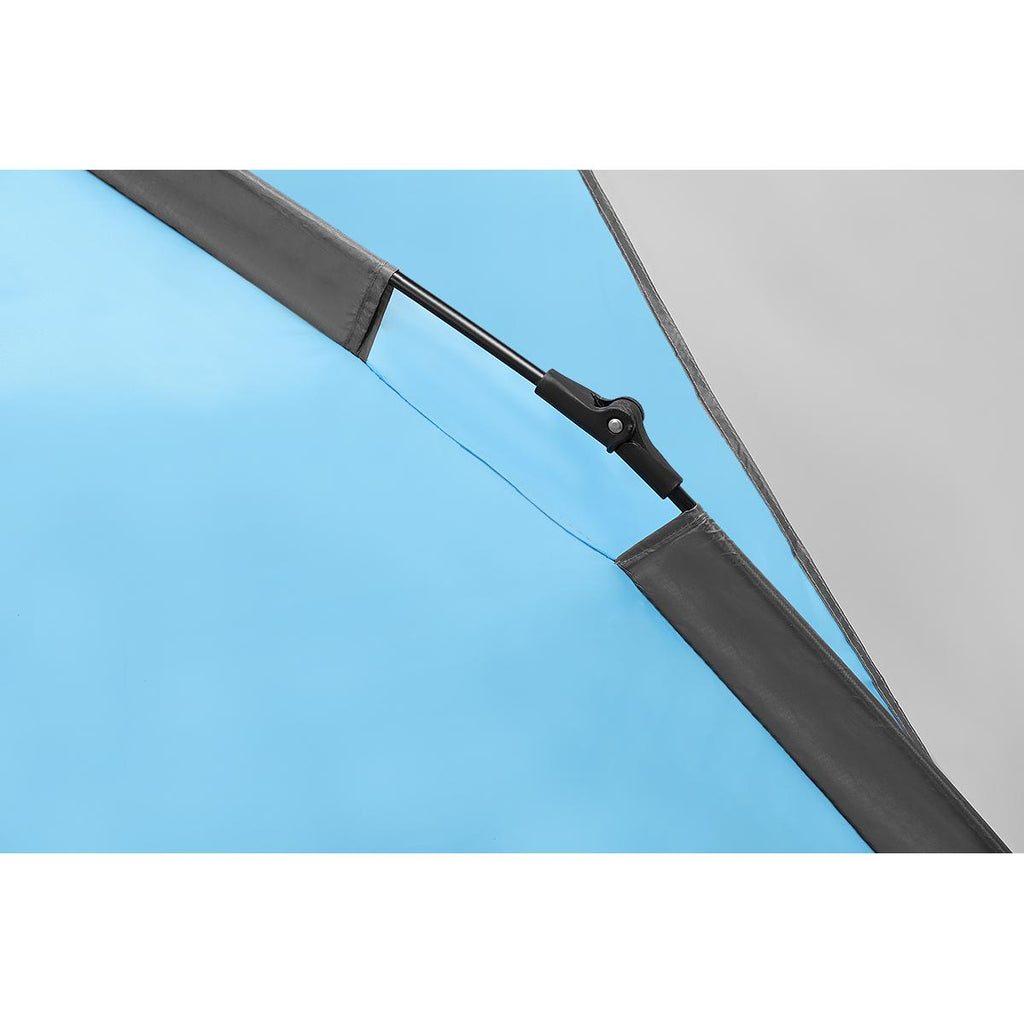 Cort camping 3 persoane, automat cu sistem pop-up, 2 intrari, 2000 mm, 210x180x140 cm, albastru