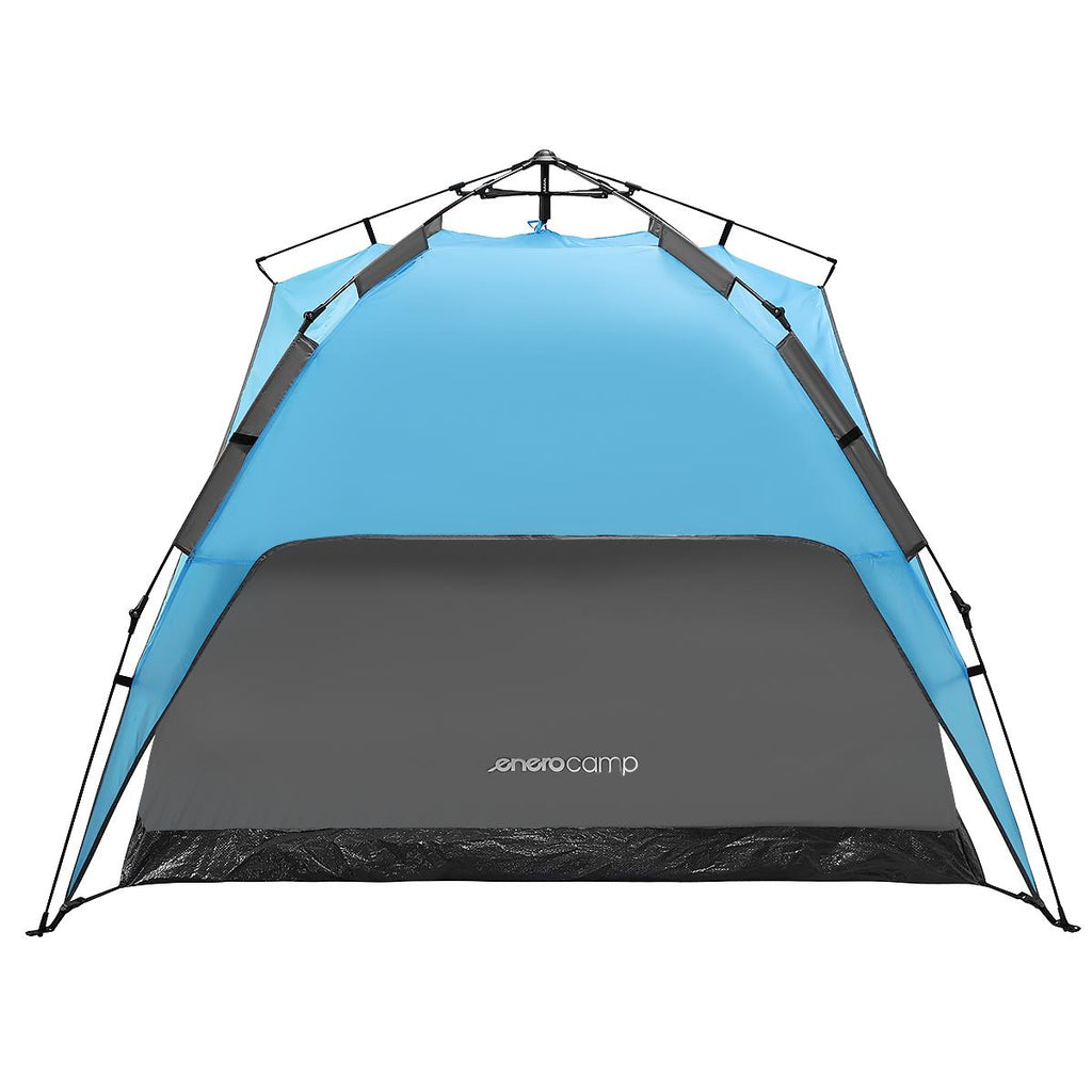 Cort camping 3 persoane, automat cu sistem pop-up, 2 intrari, 2000 mm, 210x180x140 cm, albastru