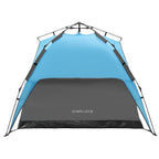 Cort camping 3 persoane, automat cu sistem pop-up, 2 intrari, 2000 mm, 210x180x140 cm, albastru