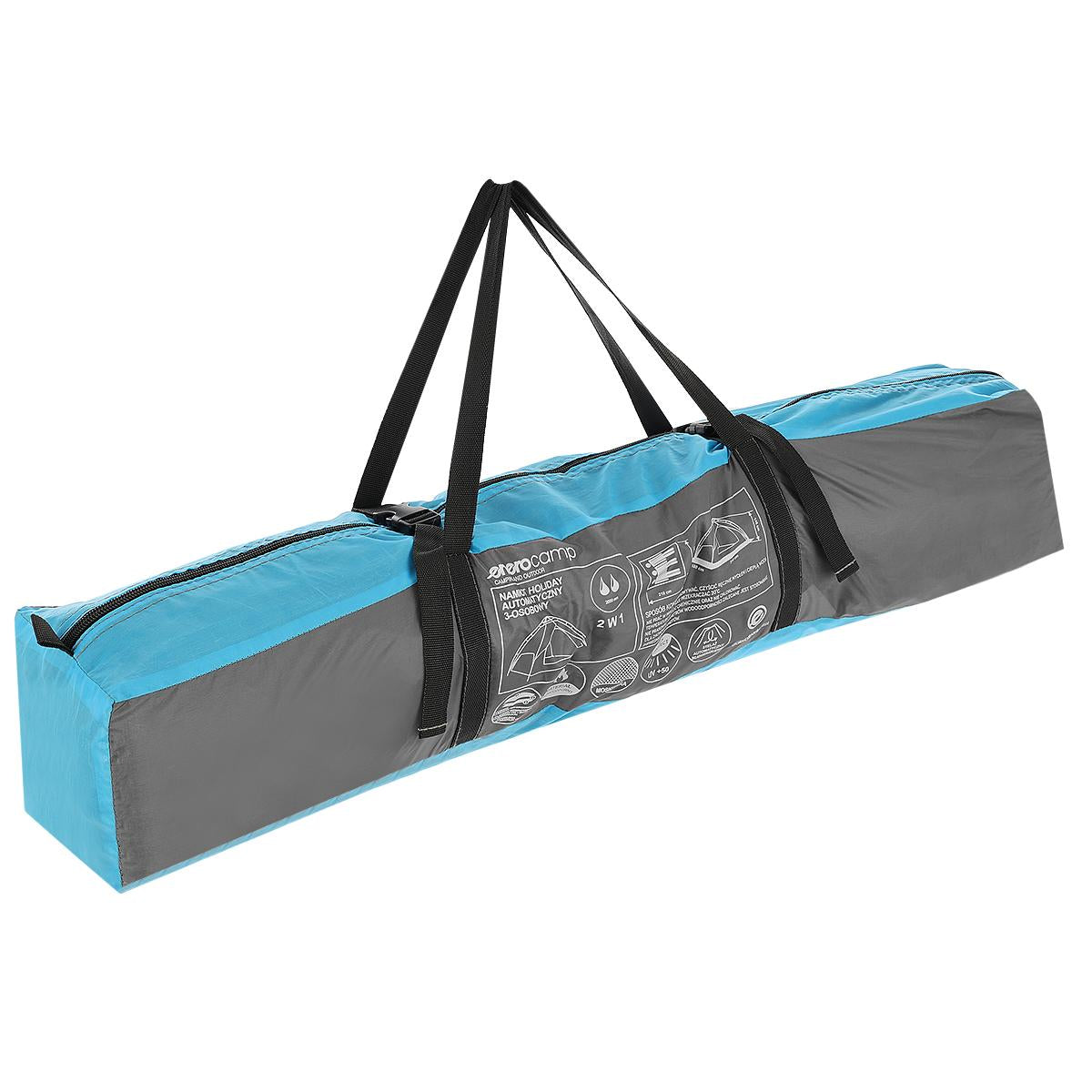 Cort camping 3 persoane, automat cu sistem pop-up, 2 intrari, 2000 mm, 210x180x140 cm, albastru