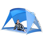 Cort plaja pentru 4 persoane, cu podea, protectie UV, 273x195x177 cm, albastru