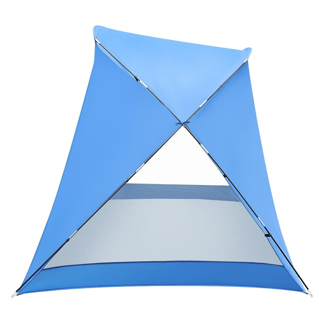Cort plaja pentru 4 persoane, cu podea, protectie UV, 273x195x177 cm, albastru