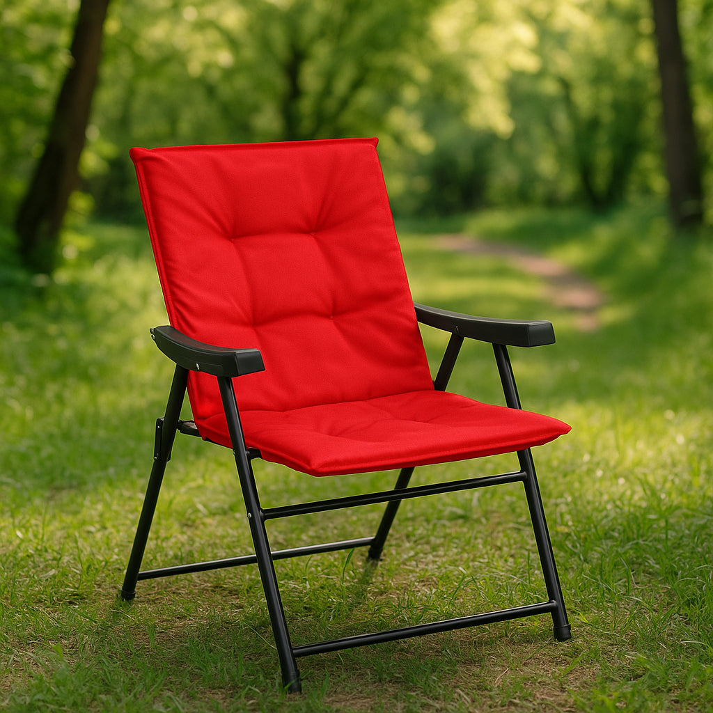 Scaun pliabil de gradina cu perna, structura metalica, 59x66x90 cm, rosu