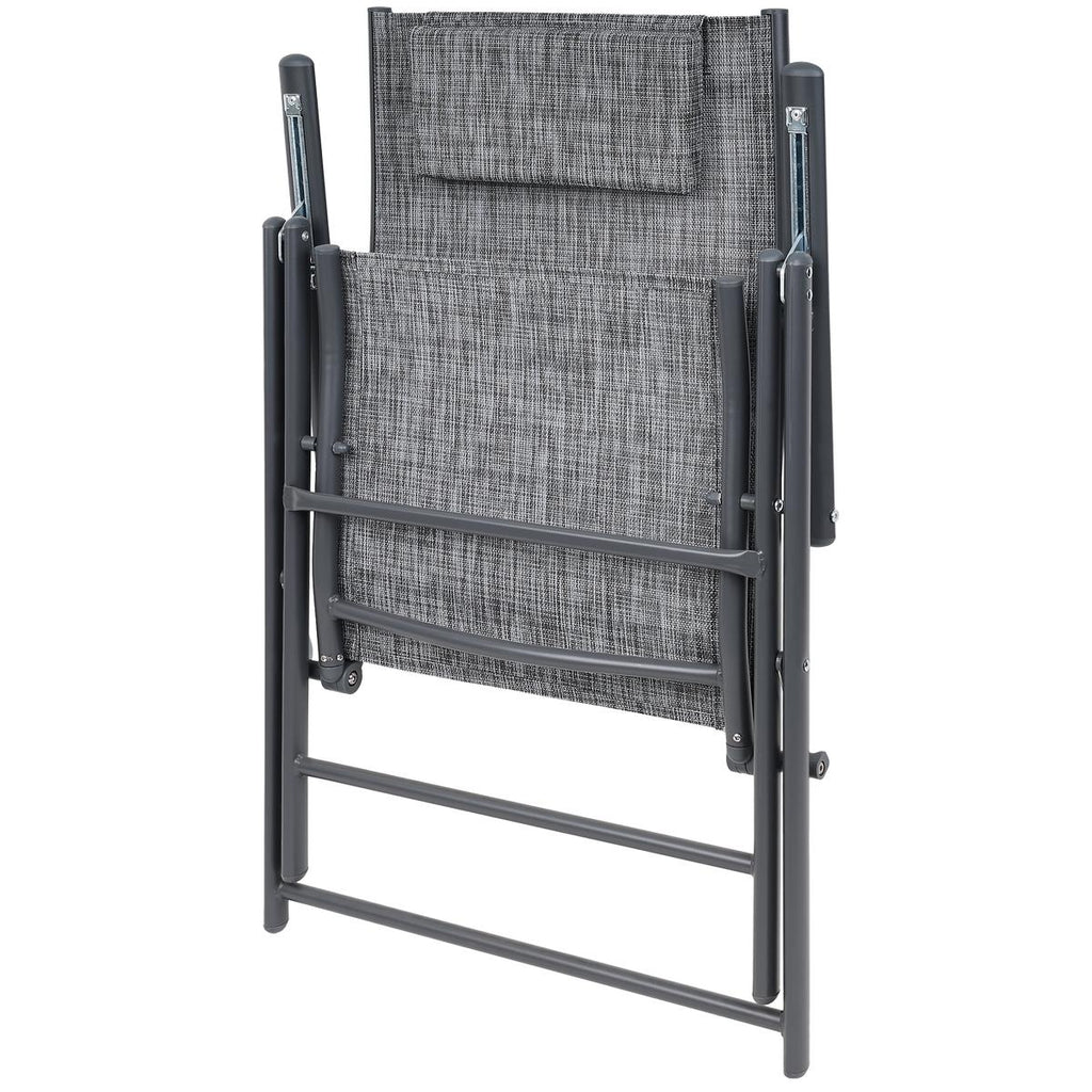 Set 2 scaune reglabile de gradina cu tetiera, textilene si cadru metalic, 57x68x106 cm, gri