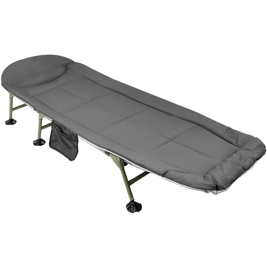 Pat camping turistic, pliabil, Deluxe cu spatar reglabil, maxim 150kg, 190x64x30 cm, gri