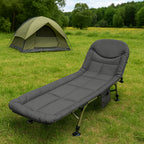 Pat camping turistic, pliabil, Deluxe cu spatar reglabil, maxim 150kg, 190x64x30 cm, gri