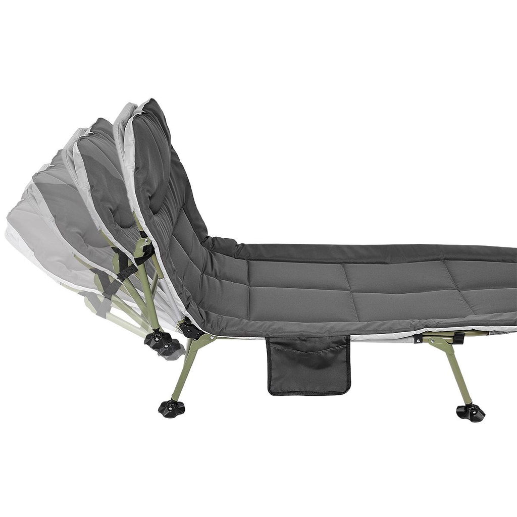 Pat camping turistic, pliabil, Deluxe cu spatar reglabil, maxim 150kg, 190x64x30 cm, gri