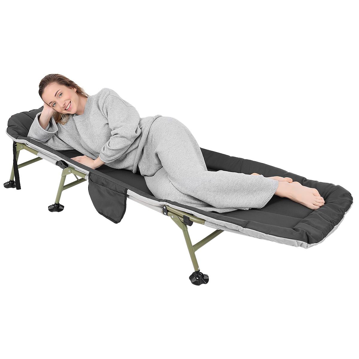 Pat camping turistic, pliabil, Deluxe cu spatar reglabil, maxim 150kg, 190x64x30 cm, gri