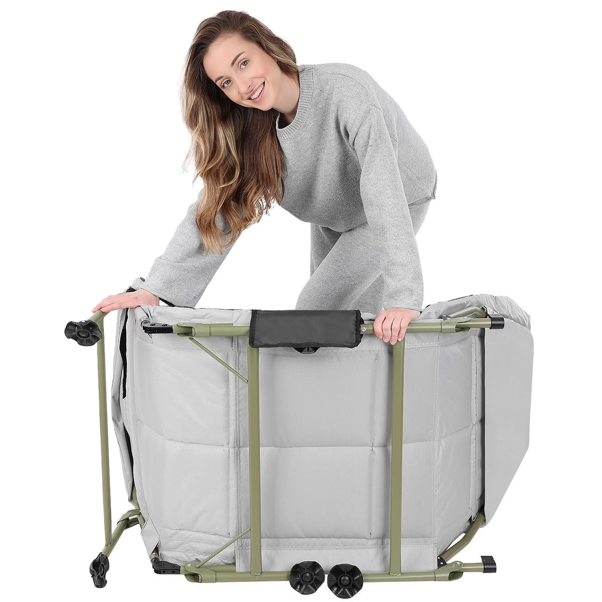 Pat camping turistic, pliabil, Deluxe cu spatar reglabil, maxim 150kg, 190x64x30 cm, gri